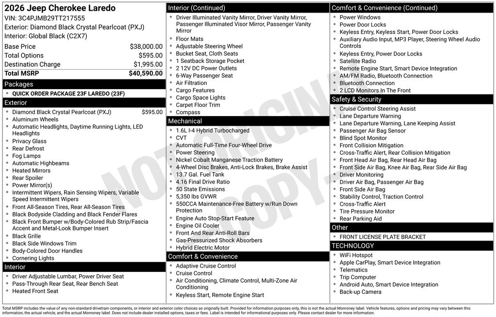 new 2026 Jeep Cherokee car, priced at $37,561