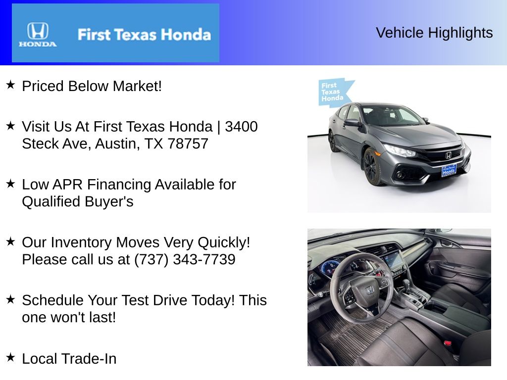 Used Car 2019 Honda Civic  Ex For Sale Under $15,000 In Austin, Texas