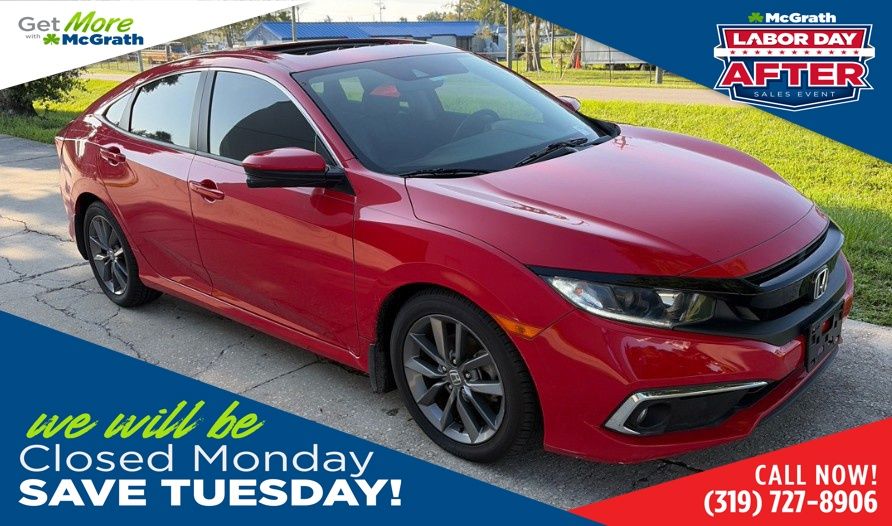 Red 2019 Honda Civic Sedan Front-Wheel Drive Continuously Variable Transmission