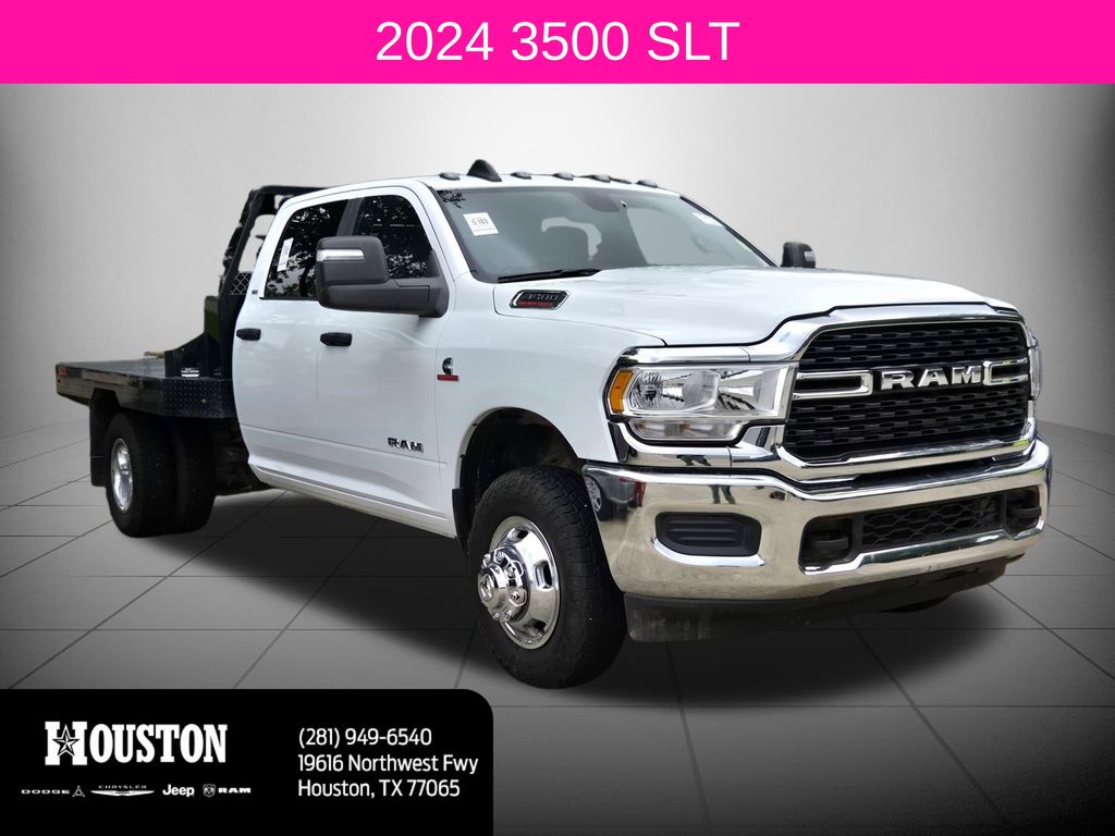 Bright White Clearcoat 2024 RAM 3500 Chassis SLT Crew Cab LB DRW 4WD Pickup Truck Four-Wheel Drive 6-Speed Automatic