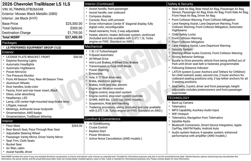 2026 Chevrolet TrailBlazer LS Black at Klick Lewis Buick Chevrolet