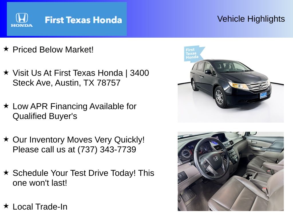 Used Car 2012 Honda Odyssey  Ex-l For Sale Under $10,000 In Austin, Texas