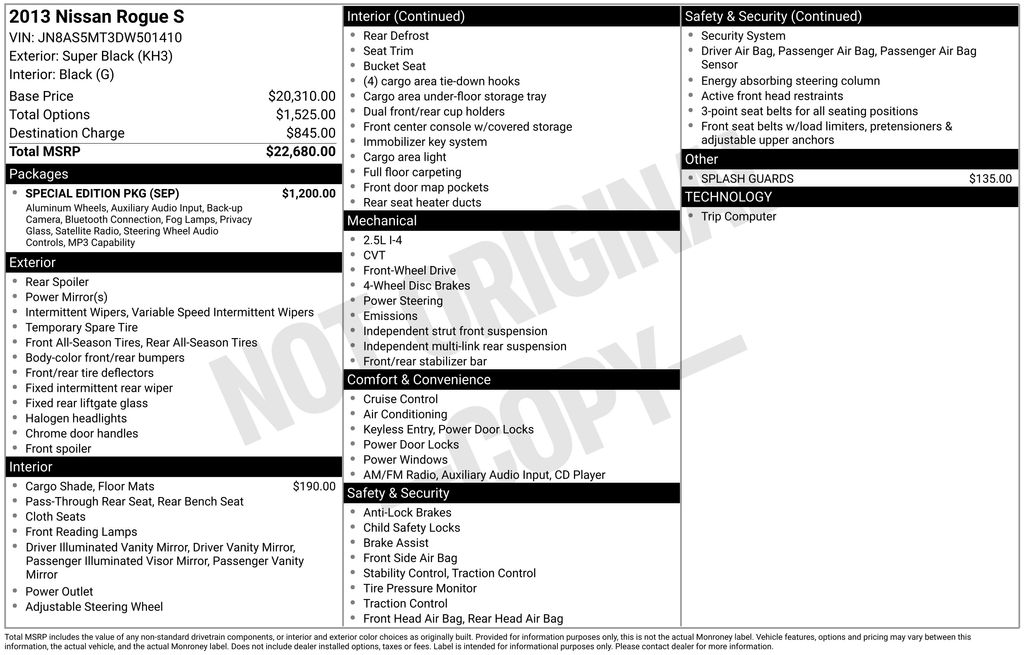 Used Car 2013 Nissan Rogue  S For Sale Under $10,000 In Austin, Texas