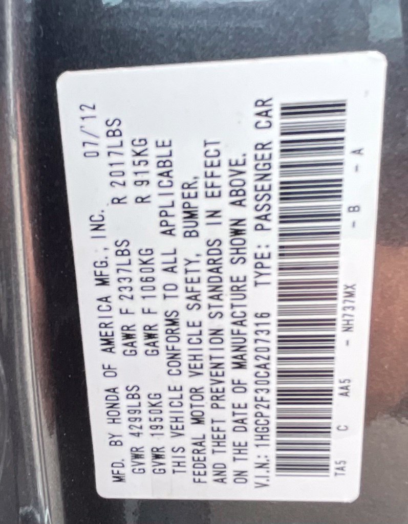 2012 Honda Accord LX Gray at Emmons Autoplex