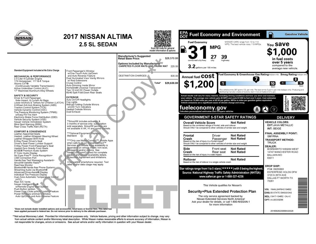Used Car 2017 Nissan Altima  2.5 For Sale Under $12,000 In Austin, Texas