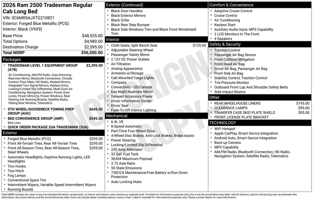 new 2026 Ram 2500 car, priced at $49,291