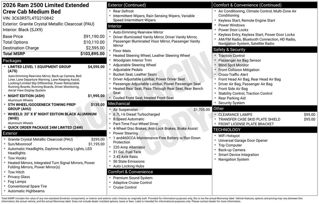 new 2026 Ram 2500 car, priced at $95,432