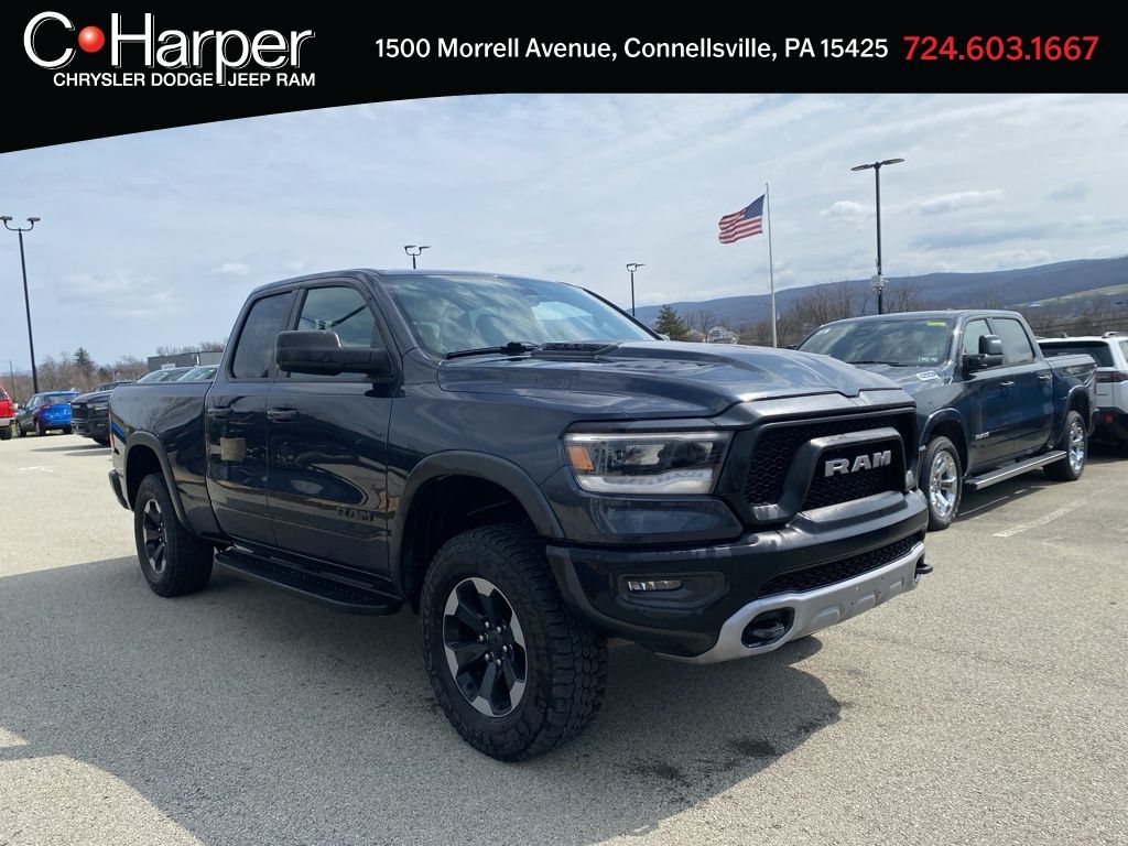 Gray (Maximum Steel Metallic Clearcoat) 2019 RAM 1500 Rebel Quad Cab 4WD Pickup Truck Four-Wheel Drive 8-Speed Automatic
