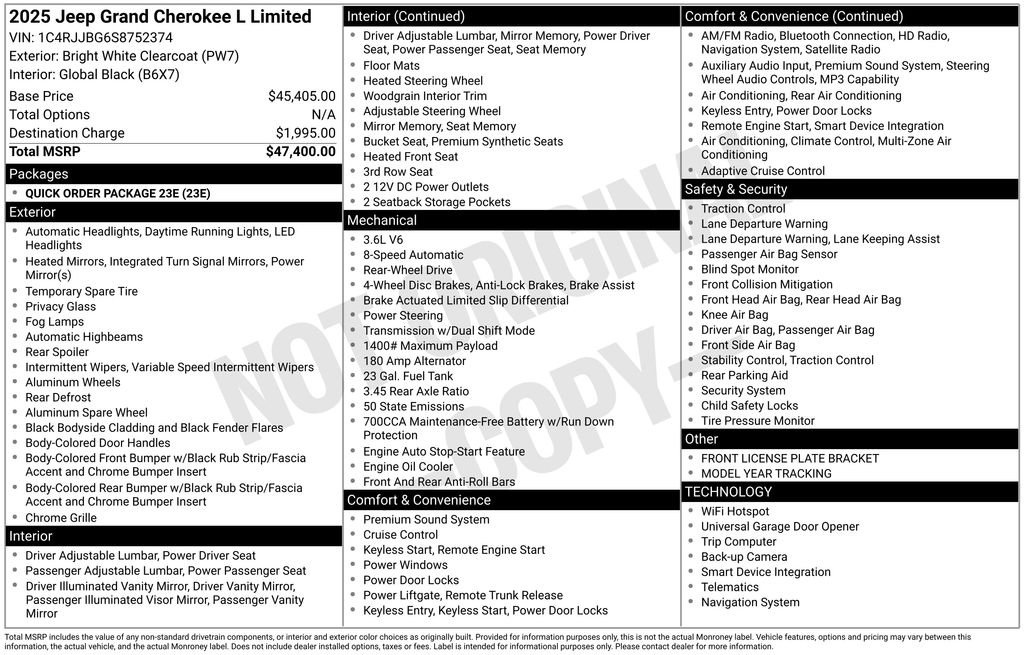 New Car 2025 Jeep Grand Cherokee L  Limited For Sale Under $40,000 In Austin, Texas