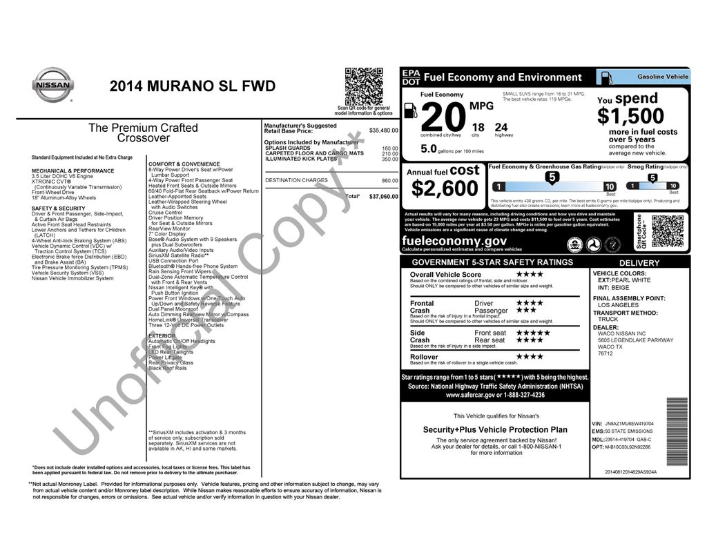 Used Car 2014 Nissan Murano  Sl For Sale Under $10,000 In Austin, Texas