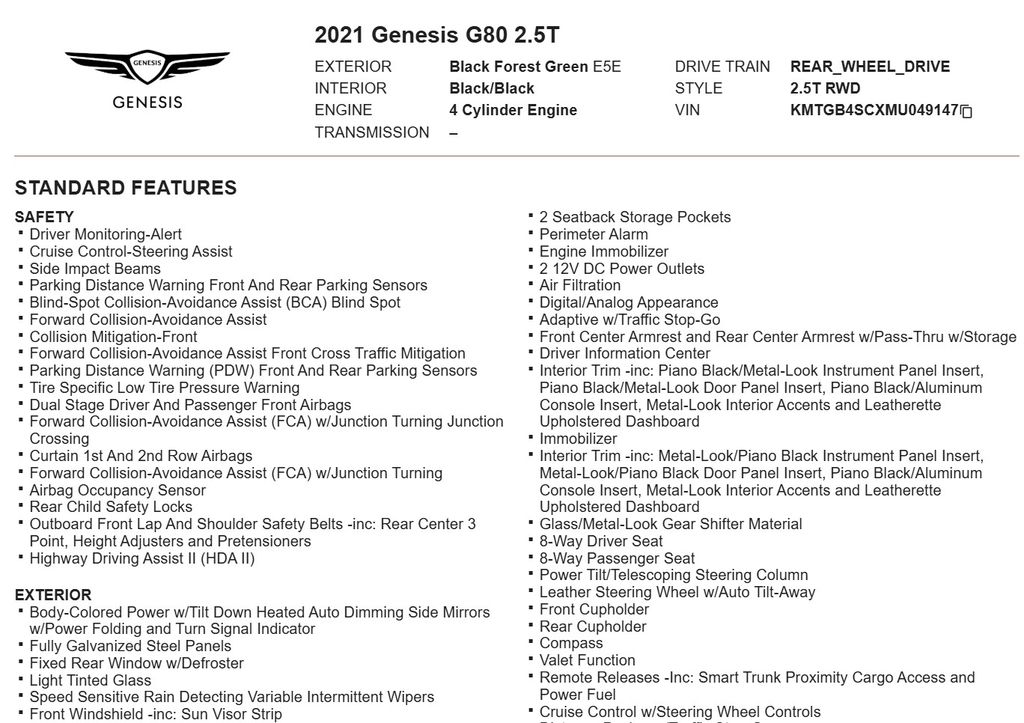 2021 Genesis G80 2.5T 19