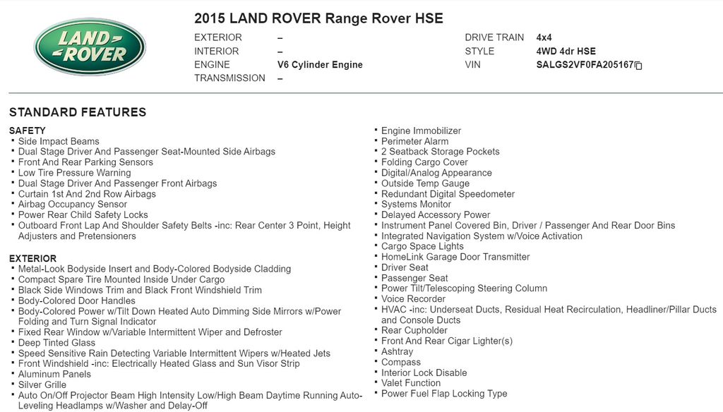 2015 Land Rover Range Rover 3.0L V6 Supercharged HSE 20