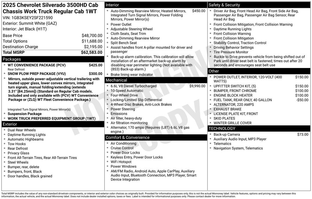2025 Chevrolet Silverado 3500HD Work Truck White at Klick Lewis Buick Chevrolet