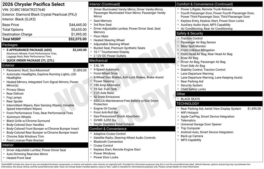 new 2026 Chrysler Pacifica car, priced at $44,465
