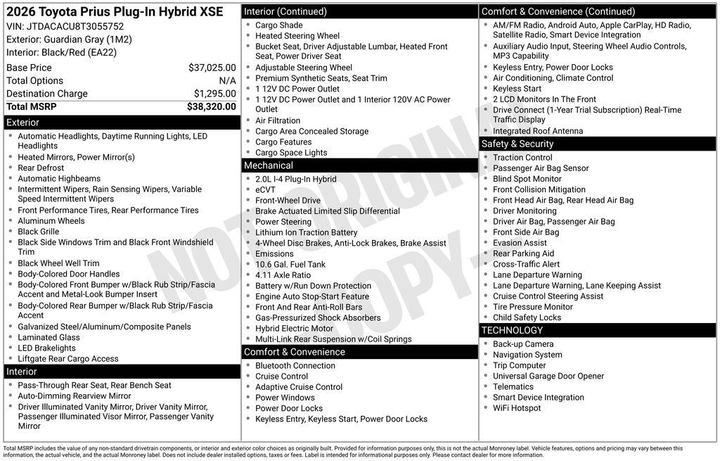 Gray 2026 Toyota Prius Plug-In Hybrid Hatchback Front-Wheel Drive Continuously Variable Transmission