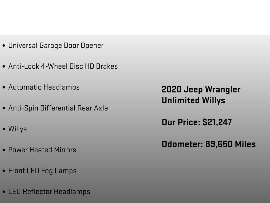 2020 Jeep Wrangler Unlimited Willys Gray at Spitzer Acura