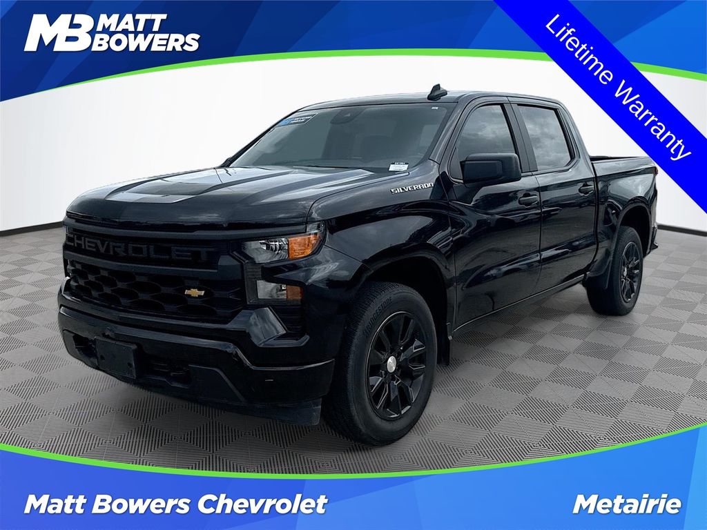 Black 2023 Chevrolet Silverado 1500 Custom Crew Cab RWD Pickup Truck 4X2 8-Speed Automatic