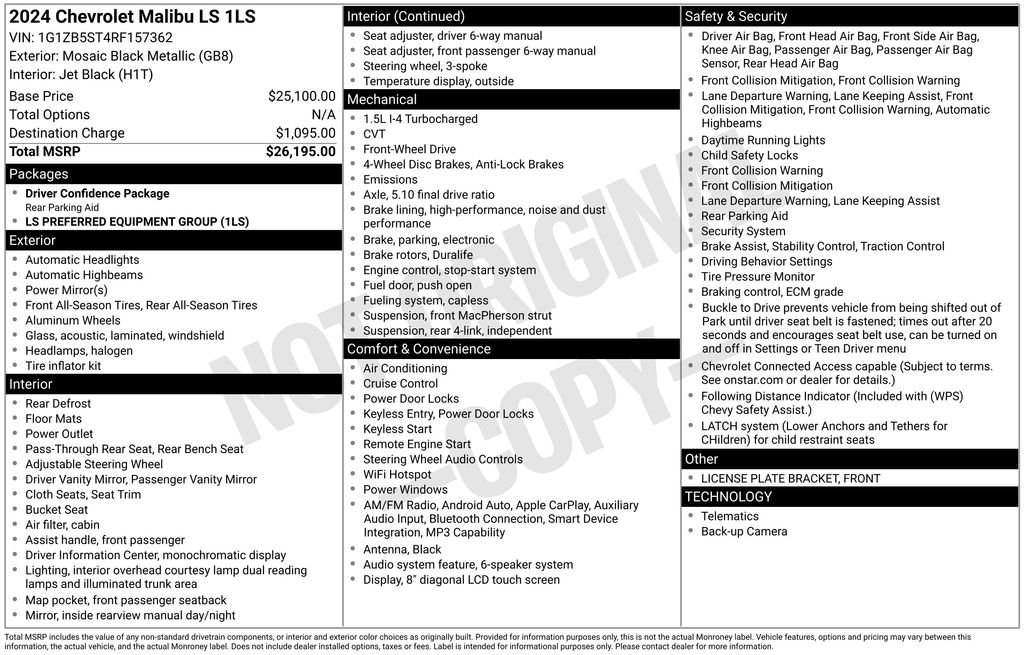 2024 Chevrolet Malibu LS Black at Shottenkirk Kia Fort Bend
