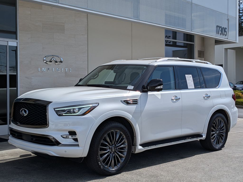 Moonstone White 2023 INFINITI QX80 Luxe 4WD SUV / Crossover All-Wheel Drive 7-Speed Automatic