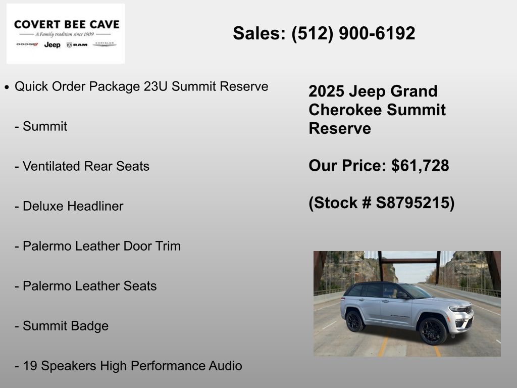 New Car 2025 Jeep Grand Cherokee  Summit For Sale Under $70,000 In Austin, Texas