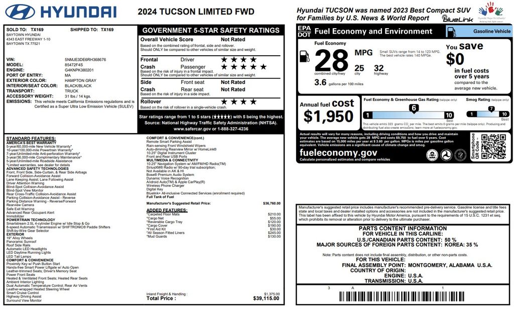 2024 Hyundai Tucson Limited Gray at Baytown Hyundai