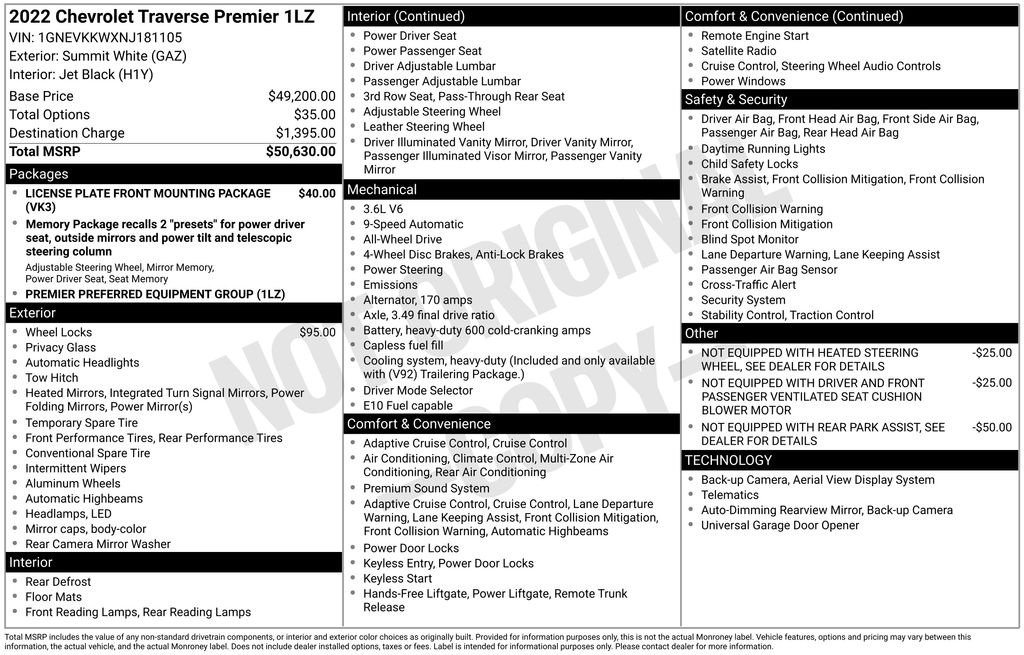 Used Car 2022 Chevrolet Traverse  Premier For Sale Under $35,000 In Austin, Texas