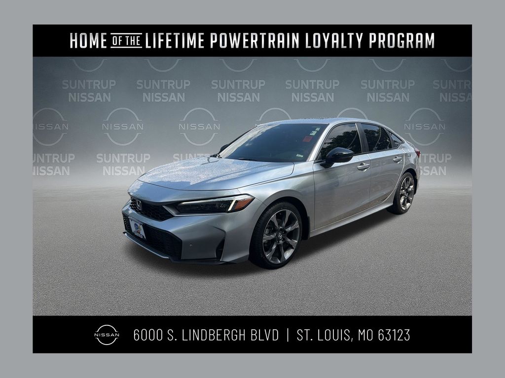 Solar Silver Metallic 2025 Honda Civic Hybrid Sedan Front-Wheel Drive Continuously Variable Transmission