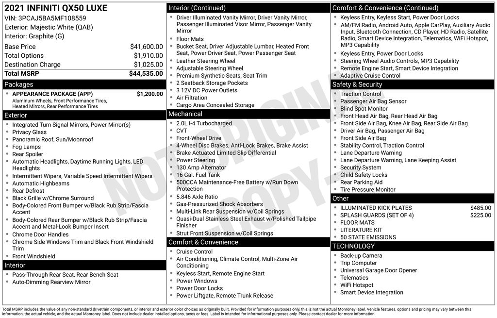 Used Car 2021 Infiniti Qx50  Luxe For Sale Under $20,000 In Austin, Texas