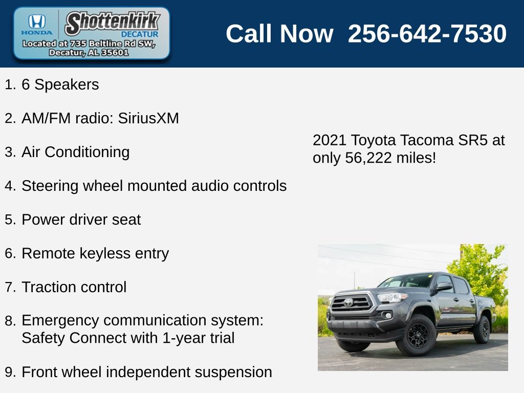 Used 2021 Toyota Tacoma SR5 with VIN 3TMCZ5AN1MM397540 for sale in Decatur, AL