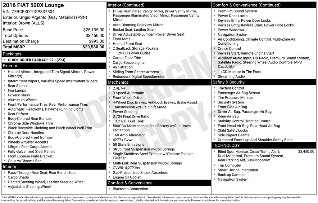 Used Car 2016 Fiat 500x  Lounge For Sale Under $10,000 In Austin, Texas