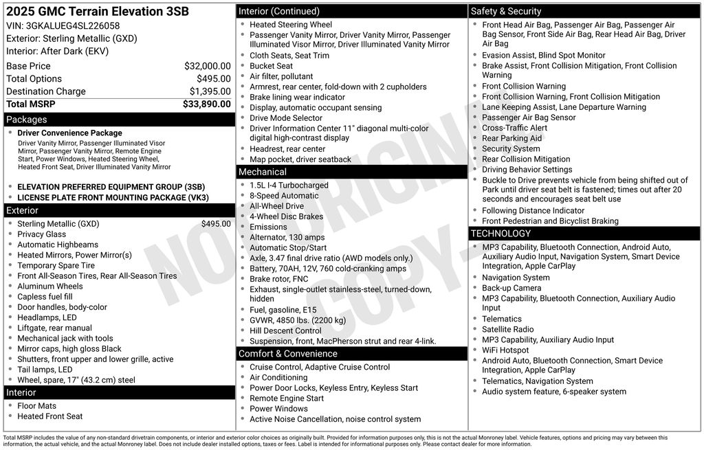 Sterling Metallic 2025 GMC Terrain Elevation AWD SUV / Crossover Four-Wheel Drive 8-Speed Automatic Overdrive