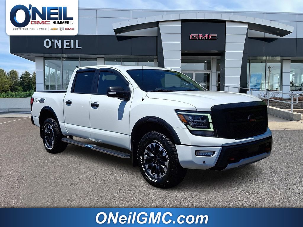 Glacier White 2021 Nissan Titan Pickup Truck Four-Wheel Drive 9-Speed Automatic