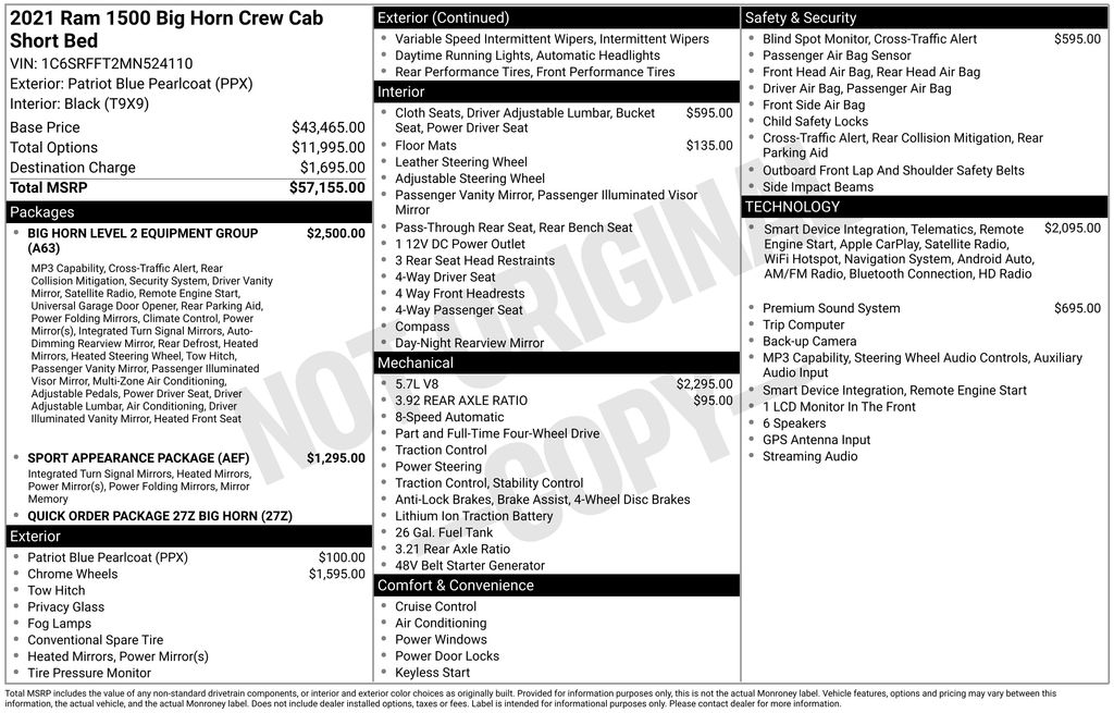 2021 Ram 1500 Big Horn Crew Cab 4x4 5'7" Box
