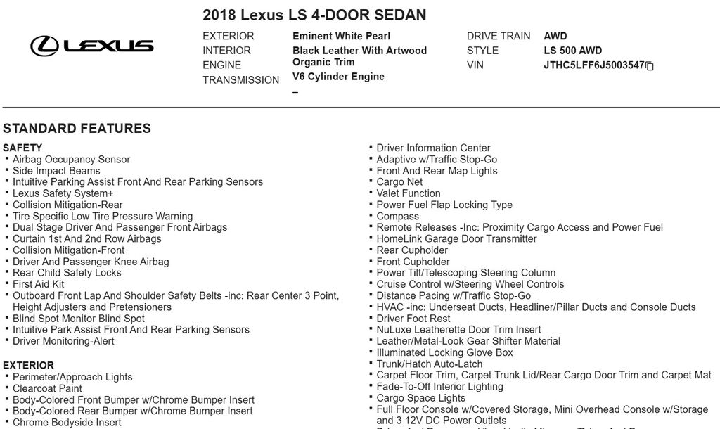 2018 Lexus LS 500 Base 33