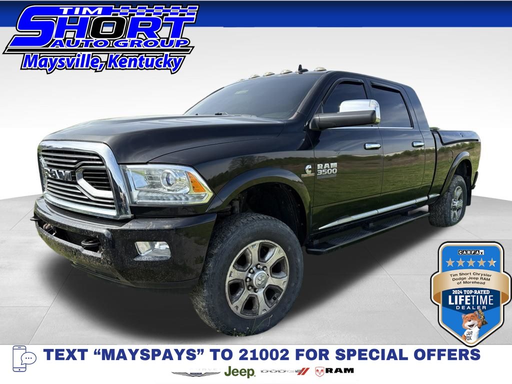 Brilliant Black Crystal Pearlcoat 2018 RAM 3500 Laramie Limited Mega Cab 4WD Pickup Truck Four-Wheel Drive 6-Speed Automatic