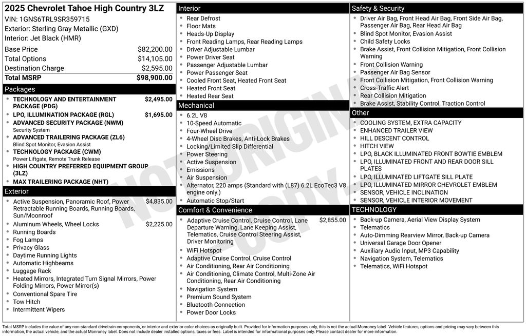 Used Car 2025 Chevrolet Tahoe  High Country For Sale Under $90,000 In Austin, Texas