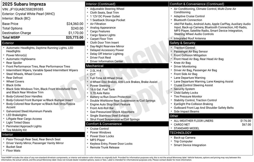 New 2025 White Subaru Base image 21