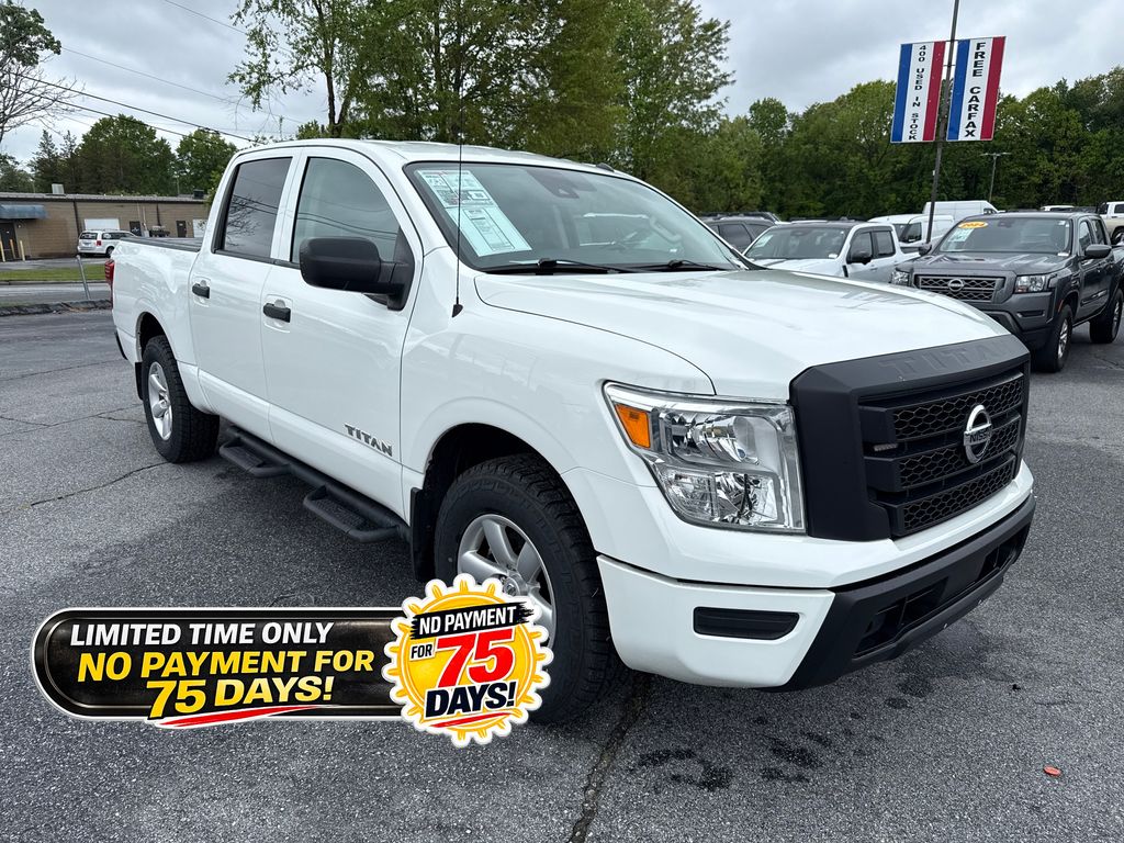Glacier White 2021 Nissan Titan S Crew Cab 4WD Pickup Truck Four-Wheel Drive 9-Speed Automatic