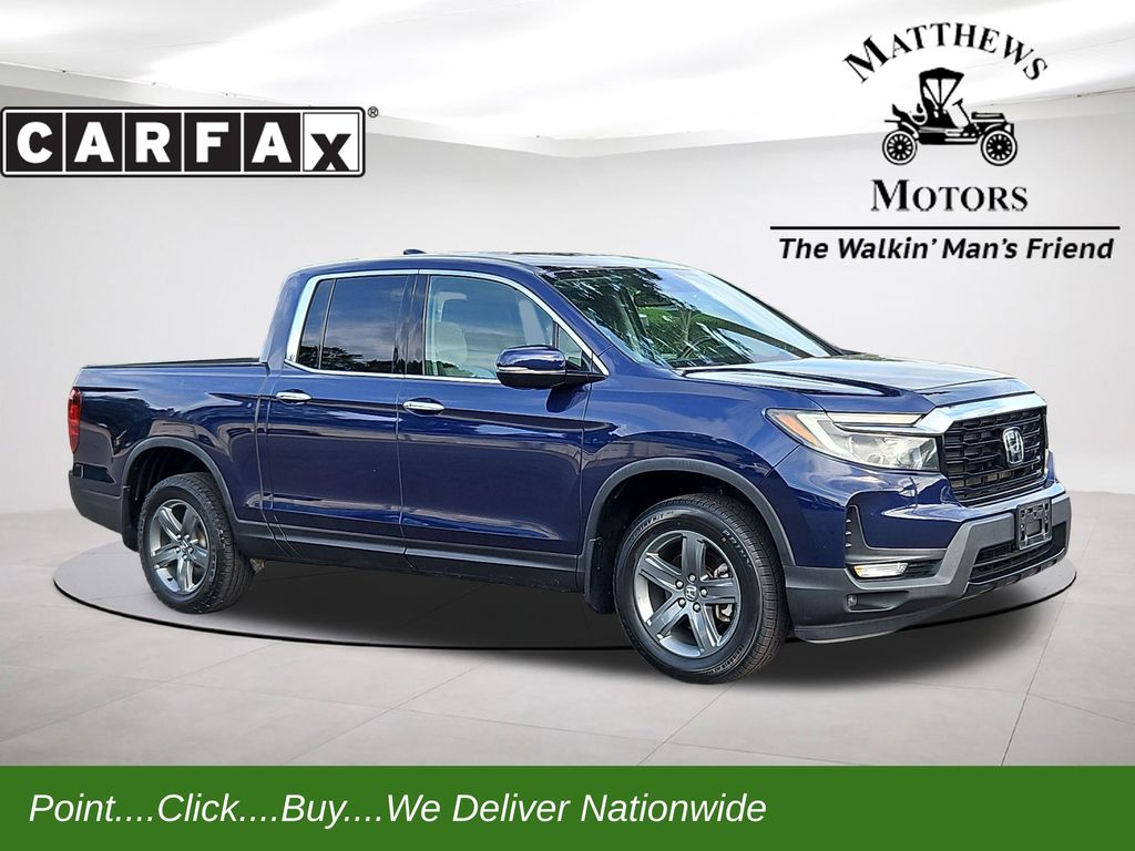 Black (Obsidian Blue Pearl) 2023 Honda Ridgeline Pickup Truck All-Wheel Drive 9-Speed Automatic