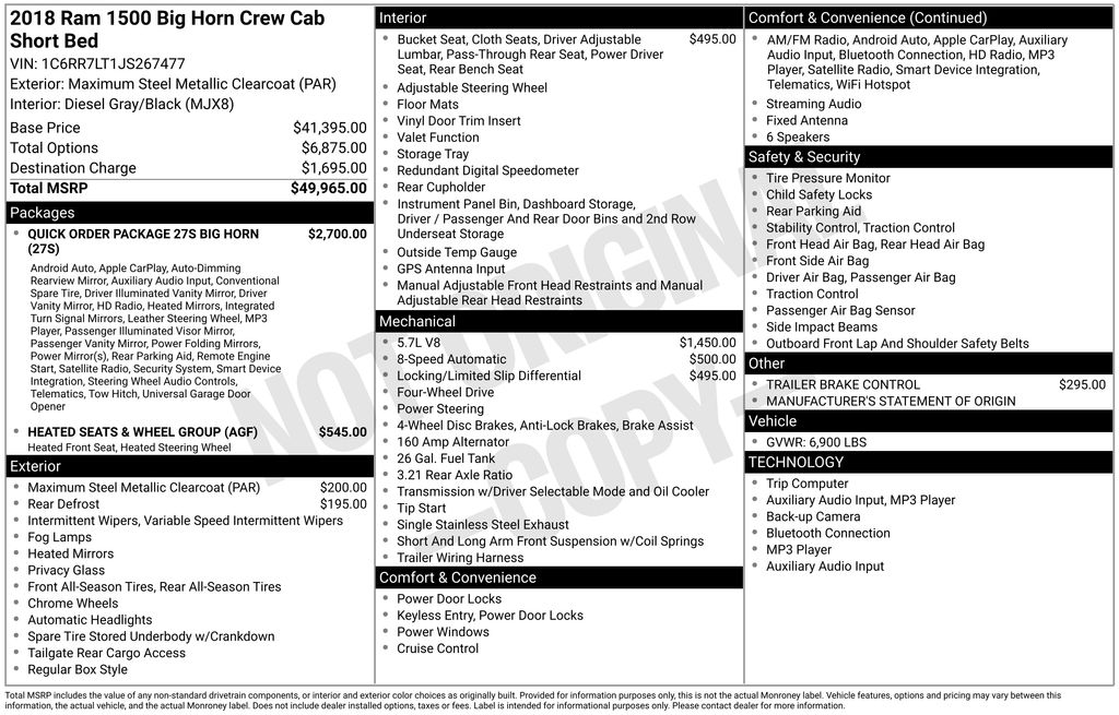 2018 Ram 1500 Big Horn Crew Cab 4x4 5'7" Box