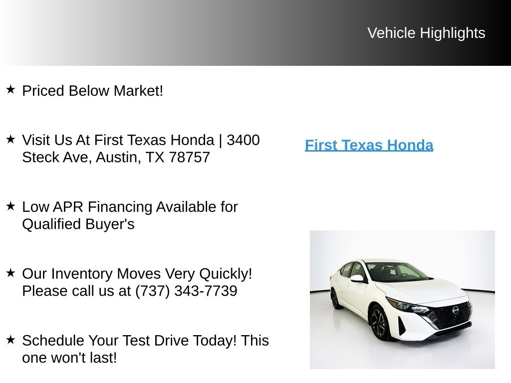 Used Car 2024 Nissan Sentra  Sv For Sale Under $20,000 In Austin, Texas