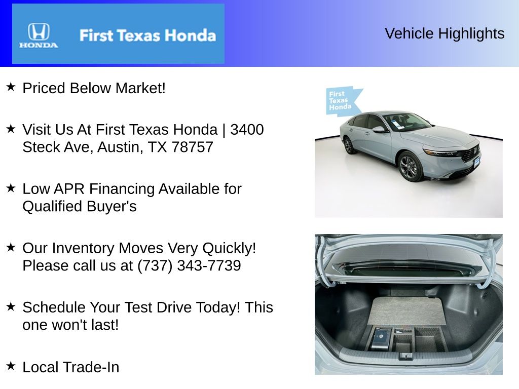 New Car 2025 Honda Accord Hybrid  Ex-l For Sale Under $40,000 In Austin, Texas