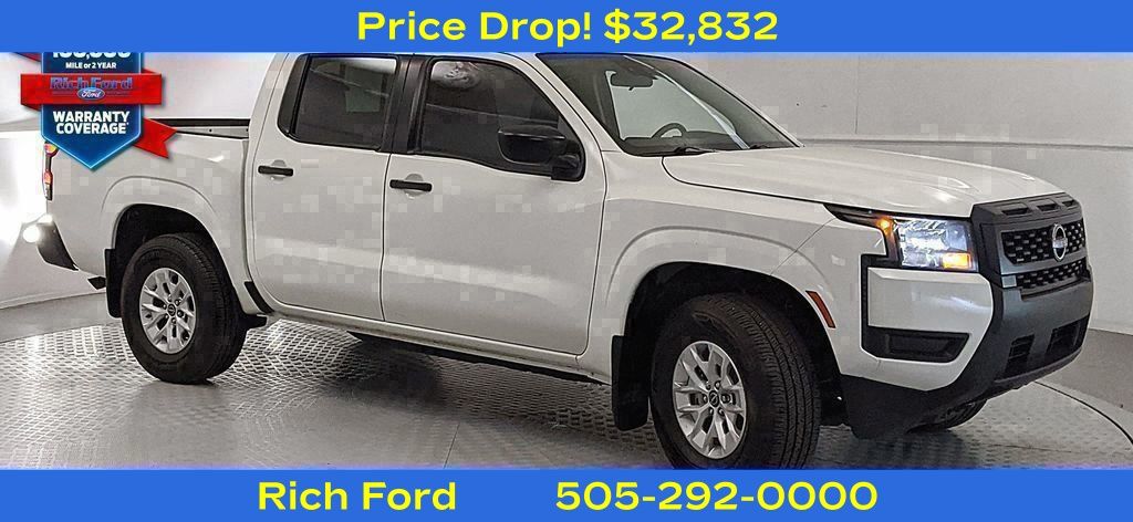 Glacier White 2025 Nissan Frontier S Crew Cab 4WD Pickup Truck Four-Wheel Drive 9-Speed Automatic Overdrive
