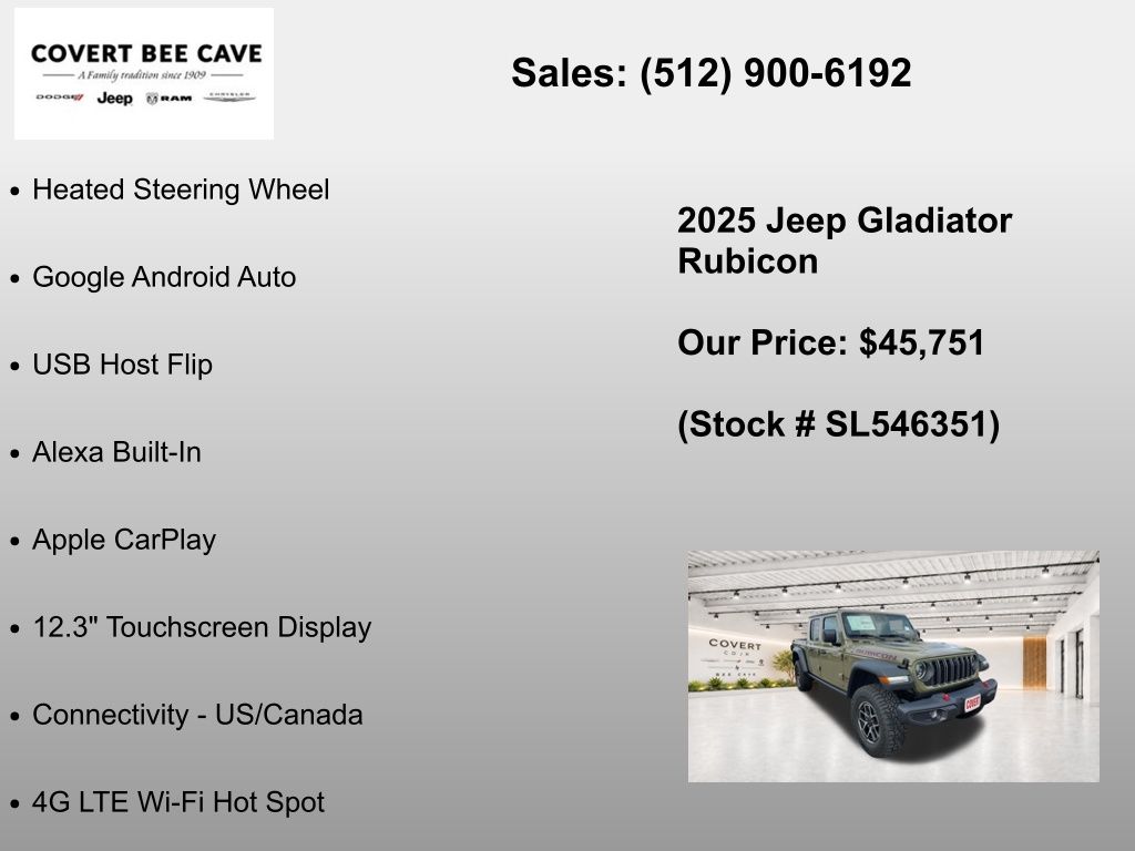 New Car 2025 Jeep Gladiator  Rubicon For Sale Under $50,000 In Austin, Texas