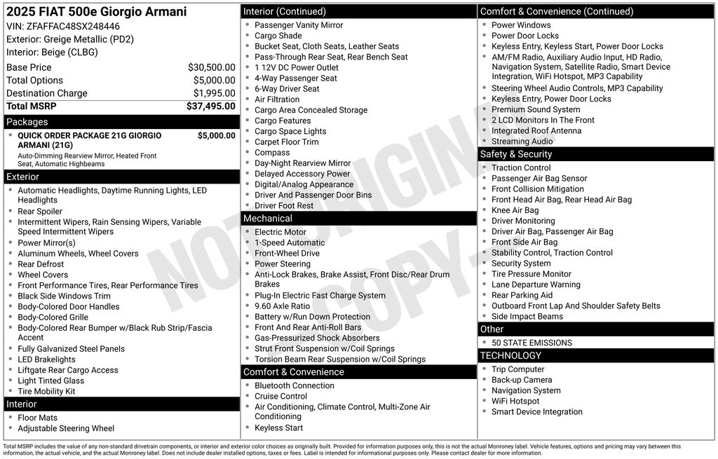 new 2025 FIAT 500e car, priced at $35,245