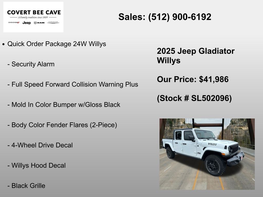 New Car 2025 Jeep Gladiator  Willys For Sale Under $50,000 In Austin, Texas