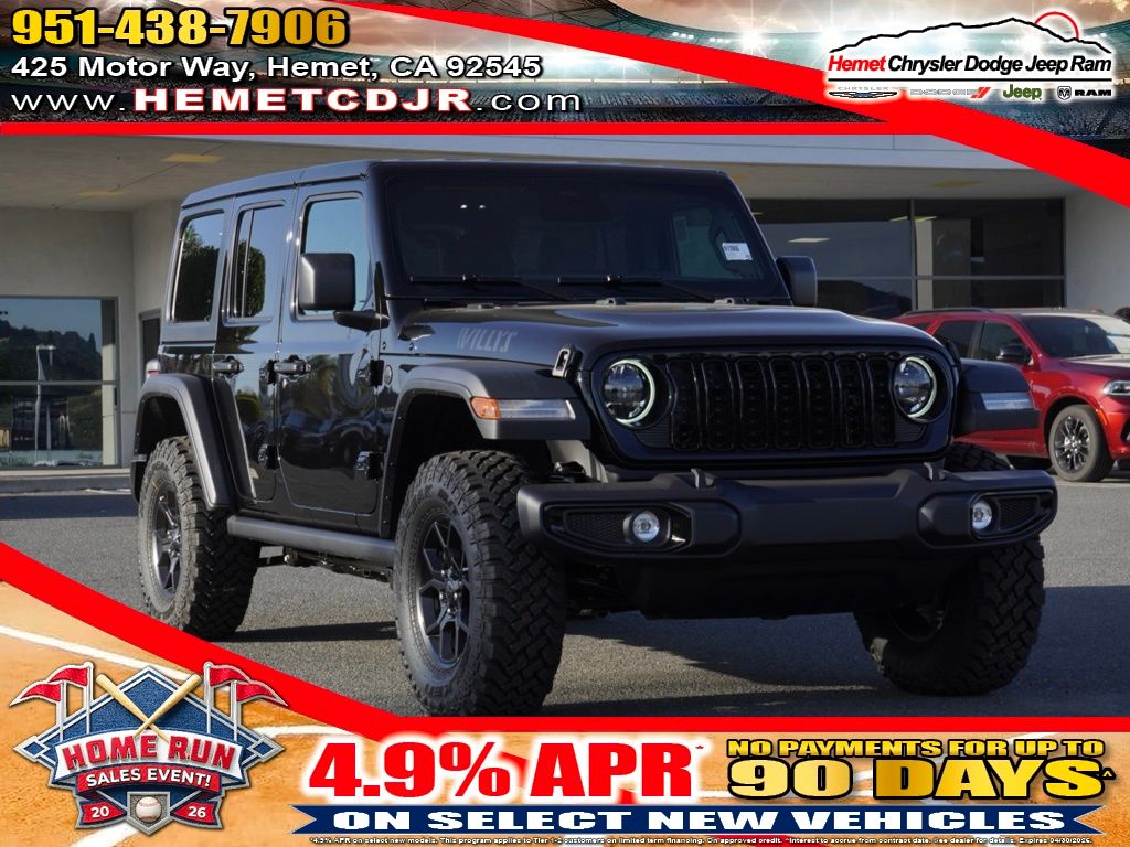 black clearcoat 2026 Jeep Wrangler Willys 4-Door 4WD SUV / Crossover Four-Wheel Drive 8-Speed Automatic