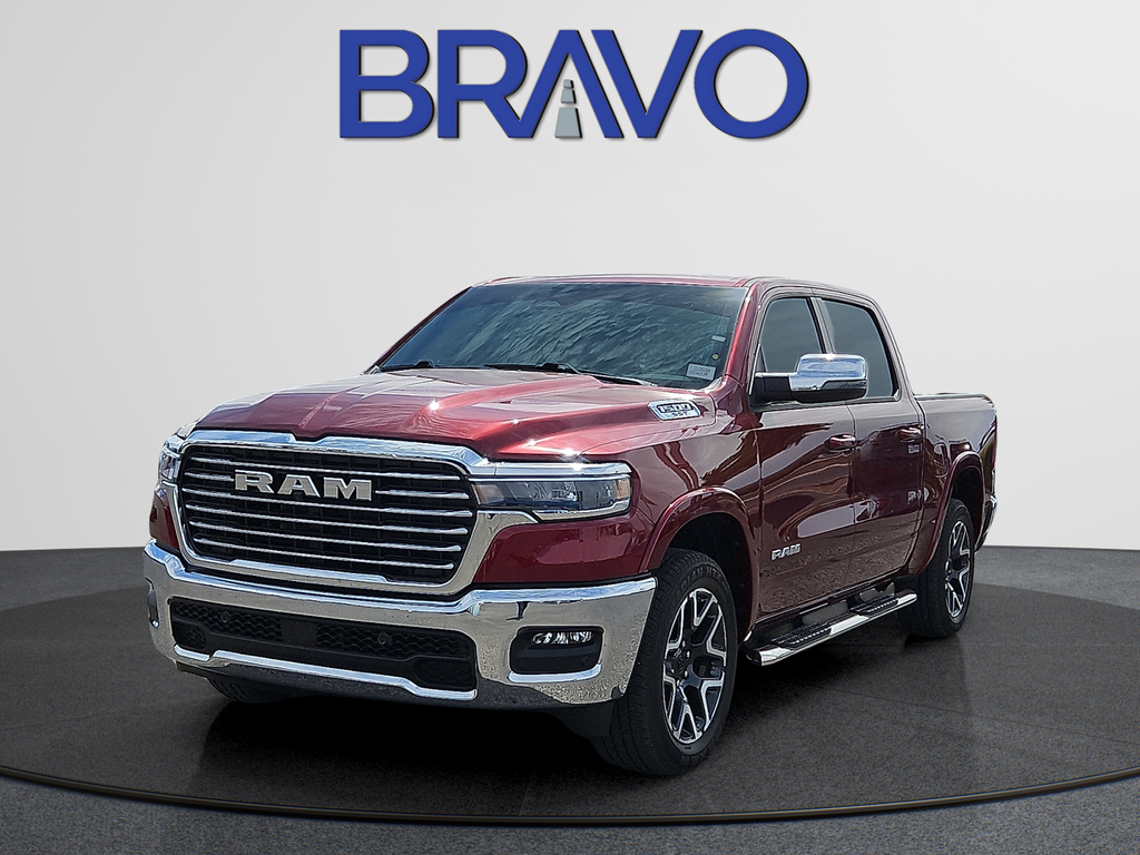 Delmonico Red Pearlcoat 2025 RAM 1500 Laramie Crew Cab 4WD Pickup Truck Four-Wheel Drive 8-Speed Automatic