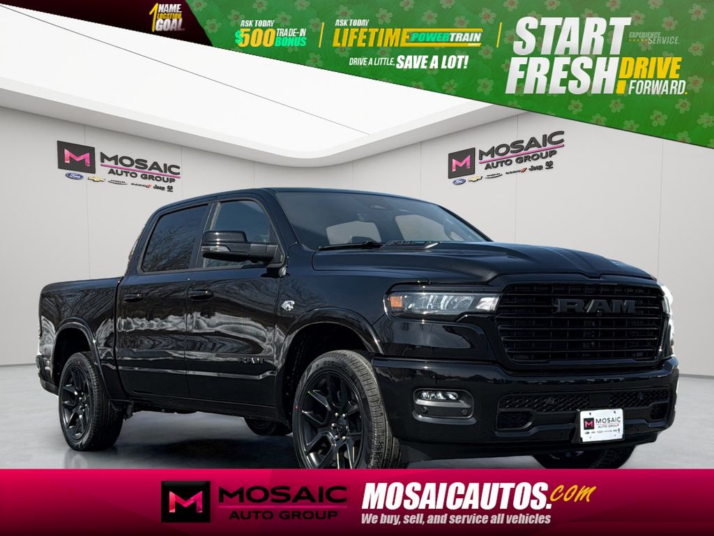 Diamond Black Crystal Pearlcoat 2026 RAM 1500 Laramie Crew Cab 4WD Pickup Truck Four-Wheel Drive 8-Speed Automatic