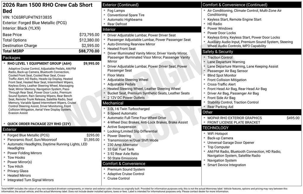 new 2026 Ram 1500 car, priced at $84,256